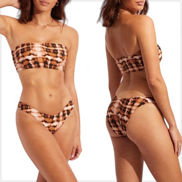 Seafolly Australia Copper Tan High Tide High Cut Pant Swimsuit Bottoms NWT US 8 - Picture 2 of 6